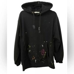 MNML Black Paint Splatter size L Unique Streetwear Artist Hoodie Thick Quality
